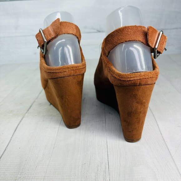Lucky Brand Suede Slingback Wedge Sandal 7.5 Brown Peep Toe - See Wear/Read Desp - Picture 7 of 16